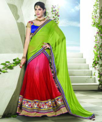 Red Color Net Designer Semi  Stitched Lehenga Choli 1