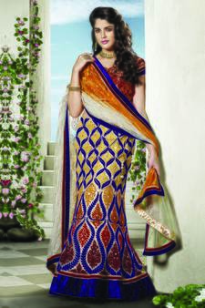 Beige Embroidered Net Unstitched Navratri Lehenga Chaniya Choli