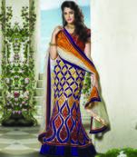 Beige Embroidered Net Unstitched Navratri Lehenga Chaniya Choli