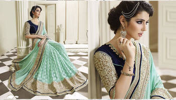 Light teal embroidered net saree With Blouse 1