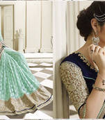 Light teal embroidered net saree With Blouse