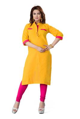Yellow cotton plain kurti 1