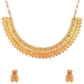 Twin Lakshmi Coin Ginni Gold Plated Temple Antique Necklace Earring Set for Women 1