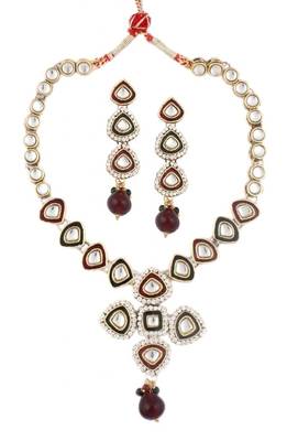 maroon green meenakari enamel kundan gold plat necklace earring set 1