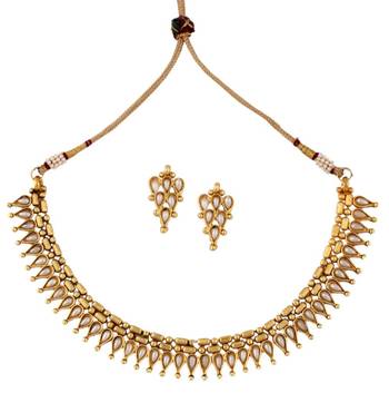 dainty traditional temple gold plated pearl necklace earring set 1