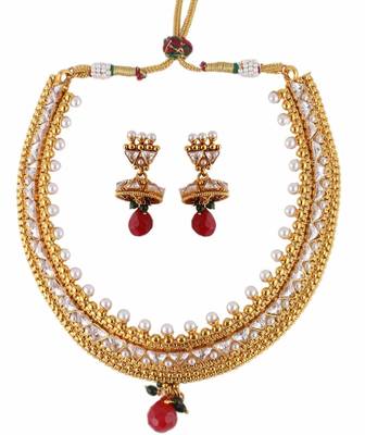 Traditional Choker Kundan Gold Plated Necklace Earring Set for Women 1