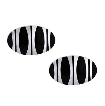 Designer Stripe Oval Black Silver Enamel Rhodium Plated High Quality Brass Cufflink Pair for Men 1