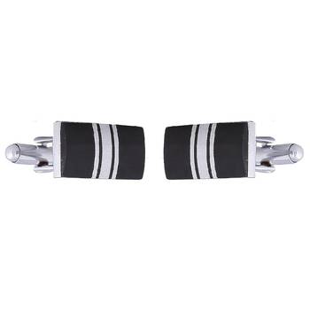 Stripes Rectangle Black Silver Enamel Rhodium Plated High Quality Brass Cufflink Pair for Men 2