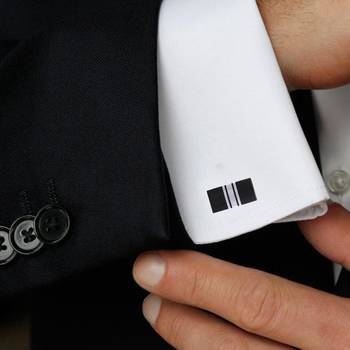 Stripes Rectangle Black Silver Enamel Rhodium Plated High Quality Brass Cufflink Pair for Men 3