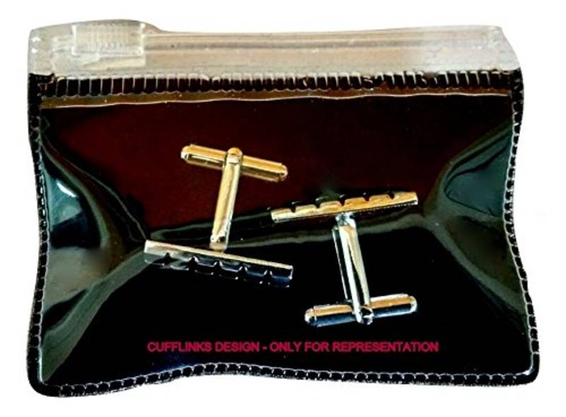 Stripes Rectangle Black Silver Enamel Rhodium Plated High Quality Brass Cufflink Pair for Men