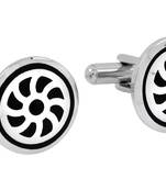 Wheel Black Round Rhodium Plated Brass Cufflink Pair for Men