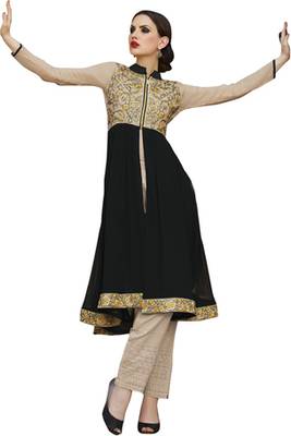 Beige and black georgette embroidered kurti 1