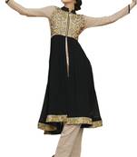 Beige and black georgette embroidered kurti