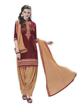 Maroon pure cotton cambric embroidered unstitched salwar with dupatta 1