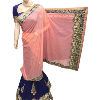 Pink Embroidered Jacquard Saree With Blouse 1