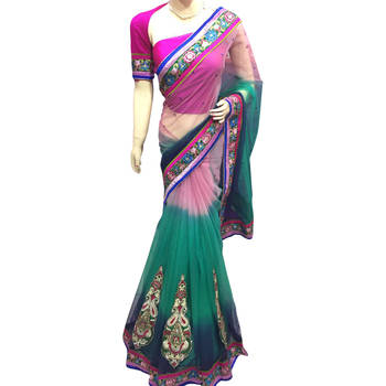 Pink Embroidered Net Saree With Blouse 1