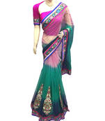 Pink Embroidered Net Saree With Blouse