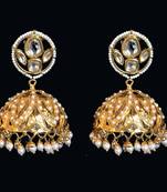 Pakistani Jadau And Kundan Pearl Studded Gold Plated Jhumka