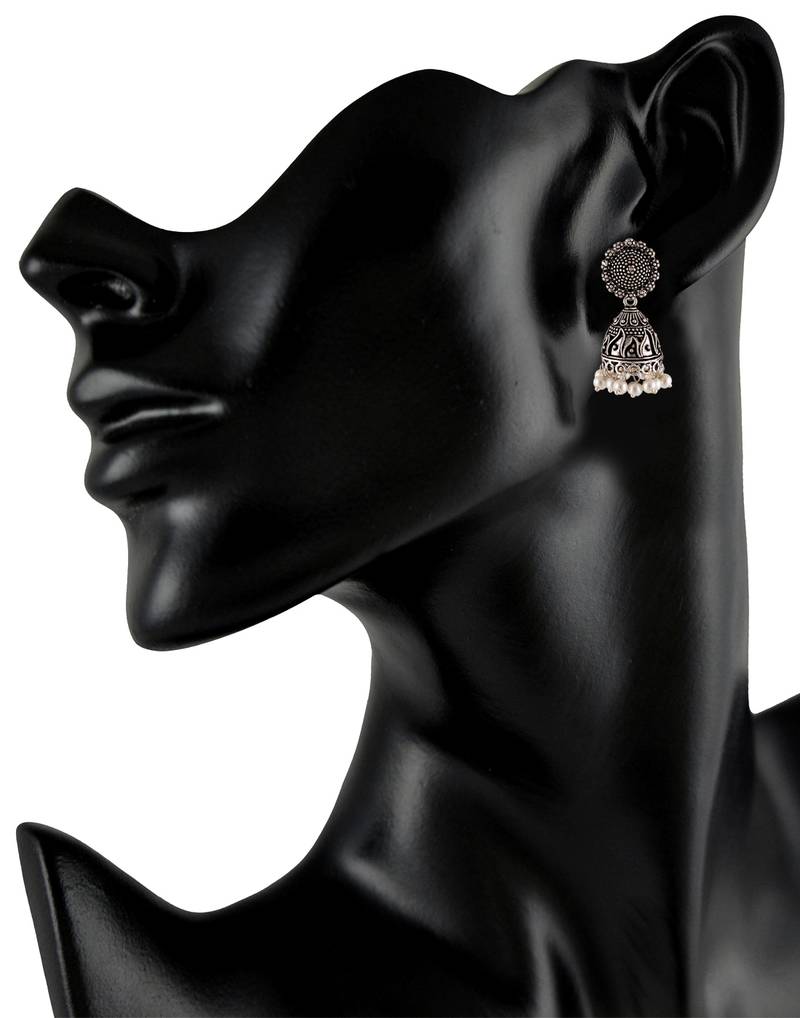 Silver with Pearl Jhumki Earrings for Women
