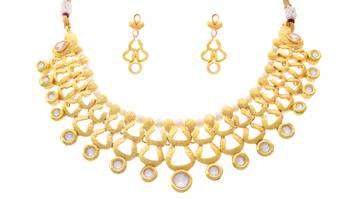 JFL - Traditional Ethnic One Gram Gold Plated Kundan Pearl Designer Necklace Set 1