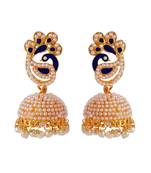 Designer Peacock Jadau Pearl Polki Jhumki Earring Blue