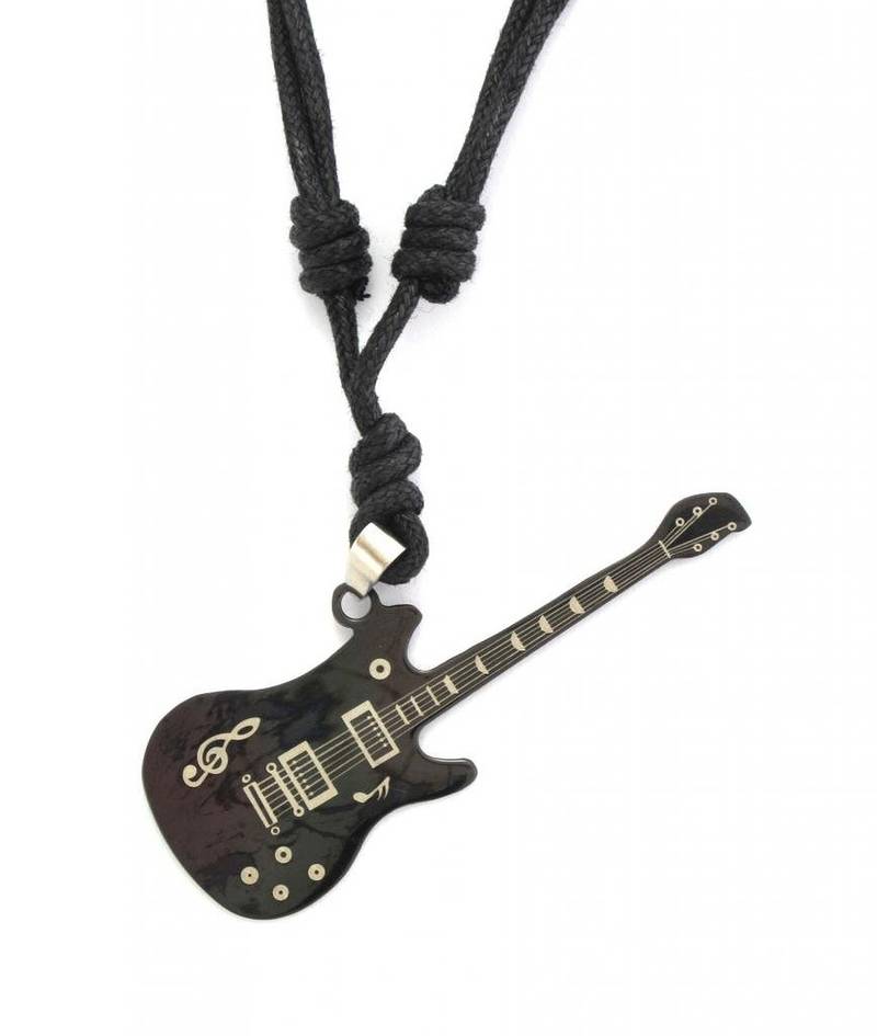 Stainless Steel Black Guitar Pendant Strand Chain