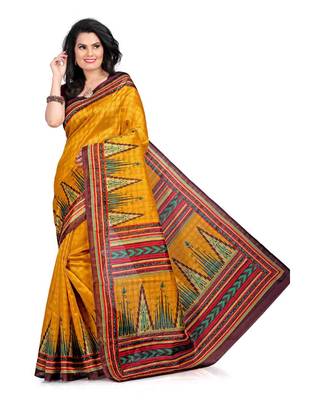 multicolor printed bhagalpuri silk saree with blouse 1