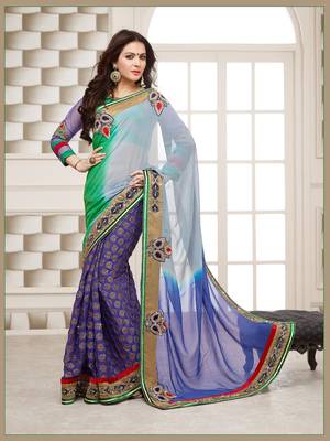 multicolor embroidered faux jacquard saree With Blouse 1