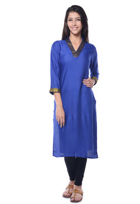 Blue Rayon Solid kurti 1