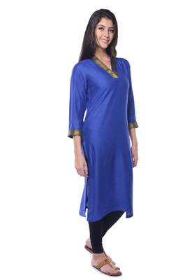 Blue Rayon Solid kurti 3