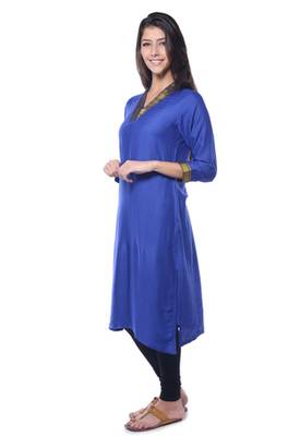 Blue Rayon Solid kurti 4