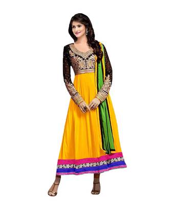 Yellow georgette embroidered semi stitiched salwar with dupatta 1