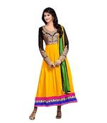 Yellow georgette embroidered semi stitiched salwar with dupatta