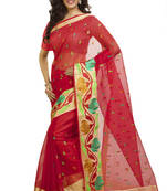 red embroidered cotton saree With Blouse