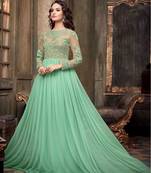Green georgette embroidered semi stitched salwar with dupatta