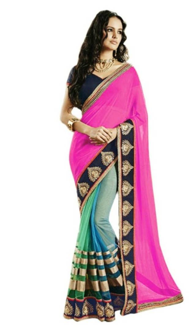 Pink Plain Georgette Saree main image 0