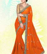 orange embroidered georgette saree With Blouse