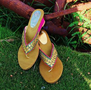 Sea green silk plain women footwear 1