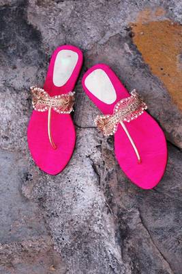 Pink silk plain women footwear 1