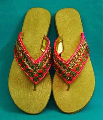 Red fancy fabric plain women footwear 1