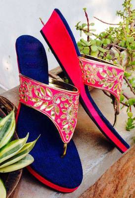 Blue fancy fabric plain women footwear 1