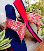 Blue fancy fabric plain women footwear