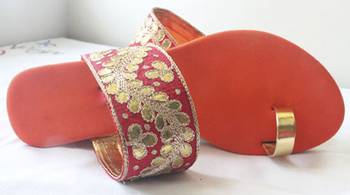 Red fancy fabric plain women footwear 1