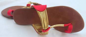 Brown fancy fabric plain women footwear 1