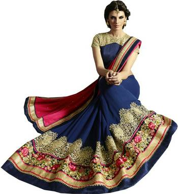 pink embroidered georgette saree With Blouse 1
