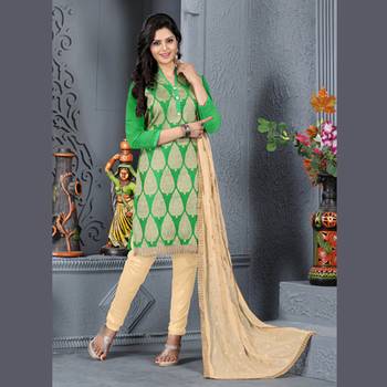 Green Embroidered Jacquard Unstitched Salwar With Dupatta 1