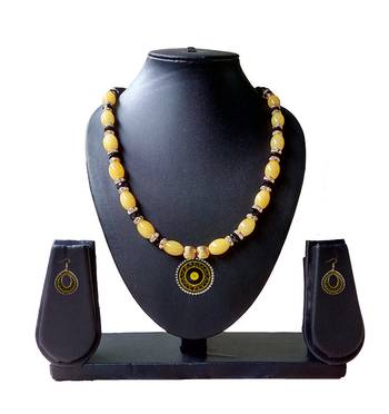 Beautiful Yellow and Black Necklace and Earring Set 2