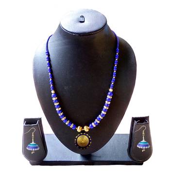Beautiful  Blue and Gold Necklace and Earring Set 2