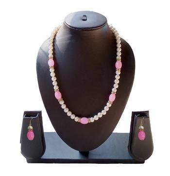 Beautiful Pink and White Necklace and Earring Set 2