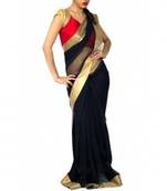 Black net saree with gold border
